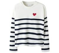 Strickpullover NAME IT "NKFLINE LS KNIT PS NOOS", Mädchen, Gr. 116, rot (schwarz sapphire stripes:cloud dancer, rot heart), Strick, Obermaterial: 80% Viskose, 16% Polyester, 4% Elasthan, gestreift, re