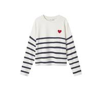 Strickpullover NAME IT "NKFLINE LS KNIT PS NOOS", Mädchen, Gr. 134/140, rot (schwarz sapphire stripes:cloud dancer, rot heart), Strick, Obermaterial: 80% Viskose, 16% Polyester, 4% Elasthan, gestreift