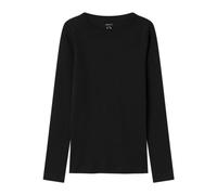 Langarmshirt NAME IT "NKFNAKAL LS TOP NOOS", Mädchen, Gr. 116, schwarz, Jersey, Obermaterial: 95% Baumwolle, 5% Elasthan, unifarben, normal hüftlang, Rundhals, abgesteppte Kante, Shirts Langarmshirt, 