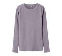 Langarmshirt NAME IT "NKFNAKAL LS TOP NOOS", Mädchen, Gr. 146/152, lavender gray, Jersey, Obermaterial: 95% Baumwolle, 5% Elasthan, unifarben, normal hüftlang, Rundhals, abgesteppte Kante, Shirts Lang