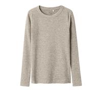 Langarmshirt NAME IT "NKFNAKAL LS TOP NOOS", Mädchen, Gr. 134/140, beige (peyote melange), Jersey, Obermaterial: 95% Baumwolle, 5% Elasthan, meliert, unifarben, normal hüftlang, Rundhals, abgesteppte 