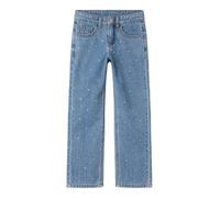 Straight-Jeans NAME IT "NKFROSE STRAIGHT JEANS 3366-BE NOOS", Mädchen, Gr. 146, N-Gr, blau (denim blau), Denim/Jeans, Obermaterial: 100% Baumwolle, bedruckt, straight fit knöchellang, Jeans (17640914-