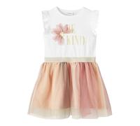 NAME IT Mädchen NMFARRA Happy SS Dress SMI Kleid, Bright White, 104