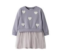 Minikleid NAME IT "NMFBIANJA SWEAT DRESS BRU", Mädchen, Gr. 104, N-Gr, lavender gray, angeraute Sweatware;Tüll, Obermaterial: 95% Baumwolle, 5% Elasthan, bestickt, unifarben, normal, Rundhals, Rippbün
