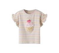 Rundhalsshirt NAME IT "NMFJOTRUM SS NREG TOP BOX", Mädchen, Gr. 104, almond milk, Jersey, Obermaterial: 95% Baumwolle, 5% Elasthan, gemustert, gestreift, regular fit normal, Rundhals, Shirts Rundhalss