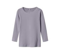 Langarmshirt NAME IT "NMFKAB LS TOP NOOS", Mädchen, Gr. 104, lavender gray, Feinripp, Obermaterial: 57% Baumwolle, 38% Modal, 5% Elasthan, unifarben, regular fit hüftbedeckend, Rundhals, abgesteppte K