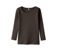 Langarmshirt NAME IT "NMFKAB LS TOP NOOS", Mädchen, Gr. 98, delicioso detail:melange, Feinripp, Obermaterial: 57% Baumwolle, 38% Modal, 5% Elasthan, meliert, casual, regular fit hüftbedeckend, Rundhal
