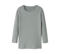 Langarmshirt NAME IT "NMFKAB LS TOP NOOS", Mädchen, Gr. 92, grau (slate gray), Feinripp, Obermaterial: 57% Baumwolle, 38% Modal, 5% Elasthan, unifarben, casual, regular fit hüftbedeckend, Rundhals, La