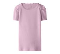 Kurzarmshirt NAME IT "NMFKAB TOP NOOS", Mädchen, Gr. 110, fragrant lila, Jersey, Obermaterial: 57% Baumwolle, 38% Modal, 5% Elasthan, unifarben, regular fit normal, Rundhals, Puffärmel abgesteppte Kan