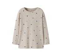 Langarmshirt NAME IT "NMFNUTTI LS TOP NOOS", Mädchen, Gr. 86, peyote melange aop:hearts, Feinripp, Obermaterial: 57% Baumwolle, 38% Modal, 5% Elasthan, bedruckt, Basic normal, Rundhals, abgesteppte Ka