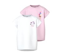 Kurzarmshirt NAME IT "NMFVARUTTI 2P CAPSL LOOSE TOP", Mädchen, Gr. 110, hellweiß pack:cradle pink, Jersey, Obermaterial: 100% Baumwolle, bedruckt, loose fit normal, Rundhals, Shirts, Baumwolle, loose