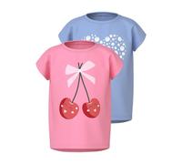 T-Shirt NAME IT "NMFVIGEA 2P CAPSL TOP", Mädchen, Gr. 104, pink drink pack:serenity, Jersey, Obermaterial: 100% Baumwolle, bedruckt, regular fit normal, Rundhals, Shirts T-Shirt, Baumwolle, regular fi