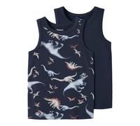 Unterhemd NAME IT "NMMTANK TOP 2P NAVY DINO NOOS", Jungen, Gr. 86, 2 Stk., N-Gr, blau (navy blazer pack:w, navy blazer), Jersey, Obermaterial: 95% Baumwolle, 5% Elasthan, bedruckt, unifarben, Rundhals