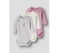 Name it - Kid's NBFBody L/S Flower 3-Pack - Alltagsunterwäsche, Gr. 74, grau (JetStream/LilacMarble/CashmereRose)