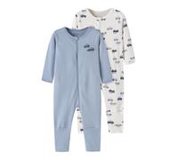 Schlafanzug NAME IT "NBMNIGHTSUIT 2P ZIP FF CAR NOOS", Jungen, Gr. 80, jet stream pack:w, ashley blau, Jersey, Obermaterial: 100% Baumwolle, bedruckt, Rundhals, Homewear-Sets Schlafanzug, aus Baumwoll