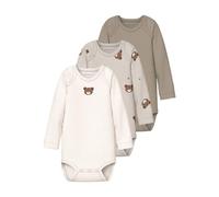 Langarmbody NAME IT "NBNBODY 3P LS PUMICE BEAR NOOS", Jungen, Gr. 86, N-Gr, beige (pumice stone), Feinripp, Obermaterial: 100% Baumwolle, bedruckt, unifarben, Bodys (41522949-86) pumice stone
