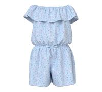 Kurzoverall NAME IT "NKFVINAYA PLAYSUIT FFF", Mädchen, Gr. 152, N-Gr, ice water aop:small floral, Web, Obermaterial: 98% Polyester, 2% Elasthan, bedruckt, regular fit kurz, Carmenausschnitt, Overalls