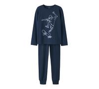 Pyjama NAME IT "NKMNIGHTSET TITAN SKATER NOOS", Kinder, Gr. 146/152, grau (titan), Jersey, Obermaterial: 95% Baumwolle, 5% Elasthan, bedruckt, casual, regular fit, Rundhals, Langarm, Homewear-Sets (71