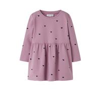 Sweatkleid NAME IT "NMFDAVINA LS SWEAT BRU DRESS NOOS", Mädchen, Gr. 92, N-Gr, mauve orchid aop:with schwarz sapphire hearts, angeraute Sweatware, Obermaterial: 95% Baumwolle, 5% Elasthan, bedruckt, B