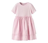 Minikleid NAME IT "NMFHAVELLE SS DRESS", Mädchen, Gr. 116, N-Gr, cradle pink, Jersey;Rippware;Web, Obermaterial: 95% Baumwolle, 5% Elasthan, unifarben, regular fit kurz, Rundhals, Kleider Minikleid, B