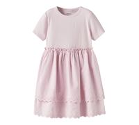 Minikleid NAME IT "NMFHAVELLE SS DRESS", Mädchen, Gr. 122, N-Gr, cradle pink, Jersey;Rippware;Web, Obermaterial: 95% Baumwolle, 5% Elasthan, unifarben, regular fit kurz, Rundhals, Kleider Minikleid, B