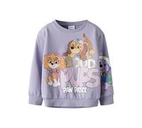 Sweatshirt NAME IT "NMFJARA PAW NREG SWEAT BRU NOOS CPLG", Mädchen, Gr. 122/128, lavender gray, angeraute Sweatware, Obermaterial: 95% Baumwolle, 5% Elasthan, bedruckt, unifarben, Basic normal, Rundha
