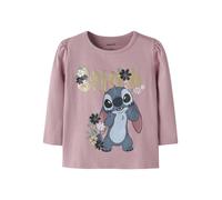 T-Shirt NAME IT "NMFJINA STITCH LS TOP BOX NOOS WDI", Mädchen, Gr. 122/128, lilas, Jersey, Obermaterial: 95% Baumwolle, 5% Elasthan, bedruckt, regular fit normal, Rundhals, Shirts T-Shirt, Baumwollmis
