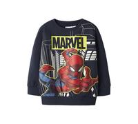 Sweatshirt NAME IT "NMMDION SPIDER NREG SWEAT UNB NOOS MAR", Jungen, Gr. 92, navy blazer, Sweatware, Obermaterial: 95% Baumwolle, 5% Elasthan, Basic hüftlang, Rundhals, Rippbündchen, Sweatshirts Sweat