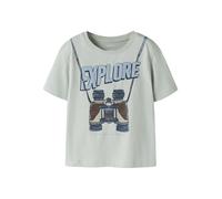 T-Shirt NAME IT "NMMHOLLI SS NREG TOP BOX", Mädchen, Gr. 122/128, pale aqua, Jersey, Obermaterial: 95% Baumwolle, 5% Elasthan, bedruckt, regular fit normal, Rundhals, Shirts T-Shirt, Baumwollmischung,