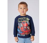 Sweatshirt NAME IT "NMMDION SPIDER NREG SWEAT UNB NOOS MAR", Jungen, Gr. 104, navy blazer, Sweatware, Obermaterial: 95% Baumwolle, 5% Elasthan, Basic hüftlang, Rundhals, Rippbündchen, Sweatshirts Swea