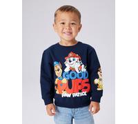 Sweatshirt NAME IT "NMMJEEP PAW NREG SWEAT BRU NOOS CPLG", Jungen, Gr. 104, blau (navy blazer), angeraute Sweatware, Obermaterial: 95% Baumwolle, 5% Elasthan, bedruckt, unifarben, Basic hüftlang, Rund