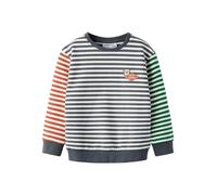 Sweatshirt NAME IT "NMMKASTER LS NREG SWEAT UNB", Jungen, Gr. 104, vintage indigo, Sweatware, Obermaterial: 95% Baumwolle, 5% Elasthan, bedruckt, gestreift, regular fit normal, Rundhals, Rippbündchen,