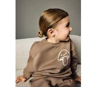 Sweatshirt NAME IT "NMNRILEY LS RLX SWEAT BRU NOOS", Mädchen, Gr. 110, braun (braun lentil detail:antique weiß print), Sweatware, Obermaterial: 70% Baumwolle, 30% Polyester, bedruckt, normal, Rundhals