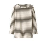 Langarmshirt NAME IT "NMNBANI LS XSL TOP NOOS", Jungen, Gr. 110, toasted coconut, Jersey, Obermaterial: 57% Baumwolle, 38% Modal, 5% Elasthan, geringelt, gestreift, slim fit hüftbedeckend, Rundhals, a