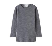 Langarmshirt NAME IT "NMNWAX WOOL RIB LS TOP NOOS", Mädchen, Gr. 116, folkstone gray, Feinripp, Obermaterial: 100% Wolle, unifarben, normal hüftlang, Rundhals, Shirts Langarmshirt, aus reiner Merinowo
