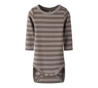 Langarmbody NAME IT "NBNBANIO LS BODY NOOS", Jungen, Gr. 62, N-Gr, beige (morel stripes:satellite), Jersey, Obermaterial: 57% Baumwolle, 38% Modal, 5% Elasthan, gestreift, Rundhals, Bodys, Baumwollmis