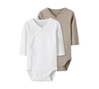 Body NAME IT "NBNBODY 2P LS WRAP SOLID NOOS", Baby, Gr. 74, N-Gr, pure cashmere pack:w, hellweiß, Sweatware, Obermaterial: 100% Baumwolle, unifarben, casual, regular fit, Rundhals, Langarm, Bodies (11