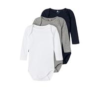 Body NAME IT "NBNBODY 3P LS SOLID NOOS", Jungen, Gr. 80, N-Gr, weiß (schwarz sapphire pack:w, grau melange, hellweiß), Sweatware, Obermaterial: 100% Baumwolle, meliert, regular fit, Rundhals, Bodys Bo