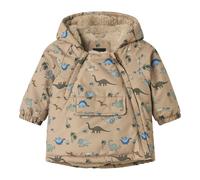 NAME IT Winterjacke mit Kapuze Plüschfutter Dinos 86 beige/bunt