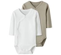 Body NAME IT "NBNBODY 2P LS WRAP SOLID NOOS", Baby, Gr. 74, N-Gr, pure cashmere pack:w, hellweiß, Sweatware, Obermaterial: 100% Baumwolle, unifarben, casual, regular fit, Rundhals, Langarm, Bodies (11
