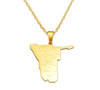 Namibia-Karte Mit Städten-Anhänger-Halsketten, Kartenumriss-Anhänger-Charm-Hip-Hop-Trendschmuck, Verstellbare Kette, Farbtropfen-Öl, Trendige Ethnische Flagge, Kreative Logo-Anhänger-Halskette