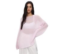 NAMLAY Damen-Sommerpullover, lockerer Schnitt, übergroß, langärmelig, durchsichtig, Netzstoff, Strickpullover, Tops, Urlaubs-Outfits (Rosa, S)