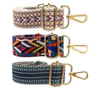 Namvo Lot de 3 sangles d'épaule réglables Boho, largeur 3,8 cm, Avec mousqueton Pour sacs à bandoulière, sacs à Main (3 Couleurs)