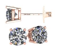 NANA 14k Gold OHRRINGE& Sterling Silber 4 Prong Pure Brilliance Pure Brillianz CZ Ohrstecker CZ 1,0 bis 8,0ctw (Rotgold und Sterling-Silber, 5)