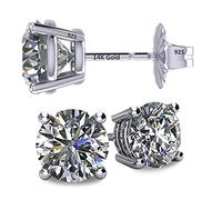 NANA 14k Gold OHRRINGE& Sterling Silber 4 Prong Pure Brillianz CZ Ohrstecker CZ 1,0 bis 8,0ctw (Weißgold und Sterling-Silber, 5)