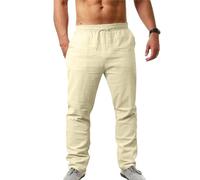 NANAMEEI Herren Leinenhose Lang mit Kordelzug Leicht Sommer Freizeit Strand
