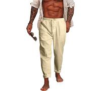 NANAMEEI Leinenhose Herren Sommerhose Lang Baumwolle Slim Fit mit Taschen Elastischer Bund