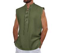 NANAMEEI Piratenhemd Ärmelloses Mittelalter Hemd Viking Kostüm Schnürhemd Grün 2XL