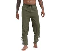 NANAMEEI Steampunk Freizeithose Herren Wikinger Hose Herren Mittelalter Piratenhose Mittelalter Hose Schnürhose Wikinger Armee Grün 3XL