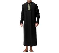 NANAMEEI Thobe for Men Long Sleeve Muslim Kaftan Cotton Linen Islamic clothing Mens Caftan M-3XL, Schwarz, X-Large